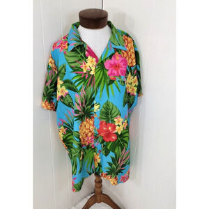 King Kameha Mens XL Bright Colors Tropical Flowers Hawaiian Button Up Shirt